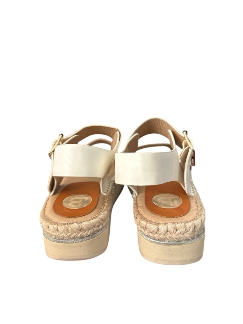 Laura Biagiotti Platform Size 37 Beige White Leather Gold Summer Sandals - Picture 5 of 6